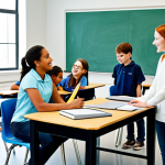 **

"A diverse group of fully clothed students engaged in a classroom activity. The teacher is interacting with them. The classroom is bright and inclusive, showcasing various learning styles. Safe for work, appropriate content, professional, family-friendly, perfect anatomy, natural proportions."

**