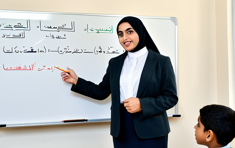 TESOL 강사로서의 자원 활용법 - **Prompt:** "A professional Arabic teacher in a modern classroom, fully clothed in modest profession...