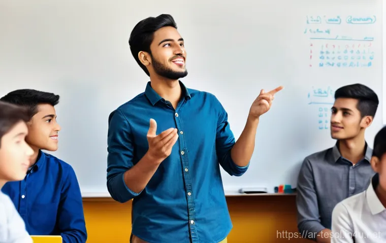 TESOL 강사로서의 언어적 기술 - **Prompt:** A diverse group of adult and young adult students (aged 16-30) from various cultural bac...