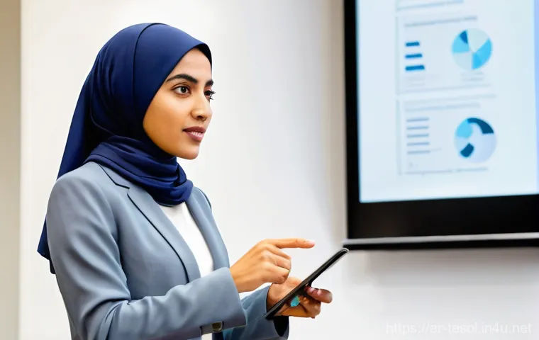 TESOL 자격증과 관련된 대회 참여 방법 - **Prompt:** A confident female TESOL teacher, of Arab descent, in her late 20s to early 30s, stands ...