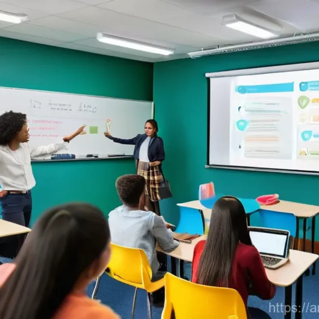 TESOL 자격증과 언어 교육의 미래 - **Prompt 1: Dynamic and Tech-Integrated Classroom** "A vibrant and modern classroom filled with ...