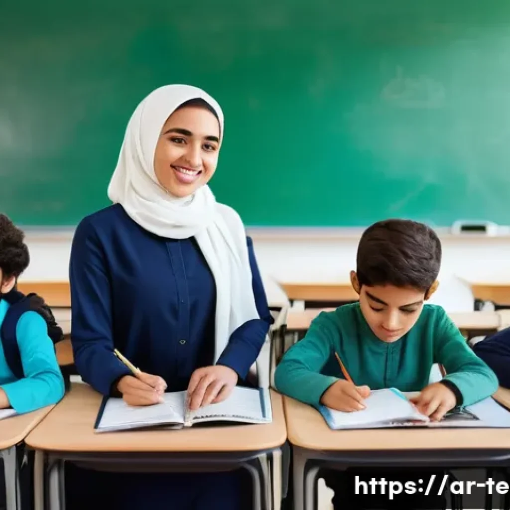 TESOL 관련 국제 학회 - A vibrant multicultural classroom scene in a modern school in an Arabic-speaking country, featuring ...