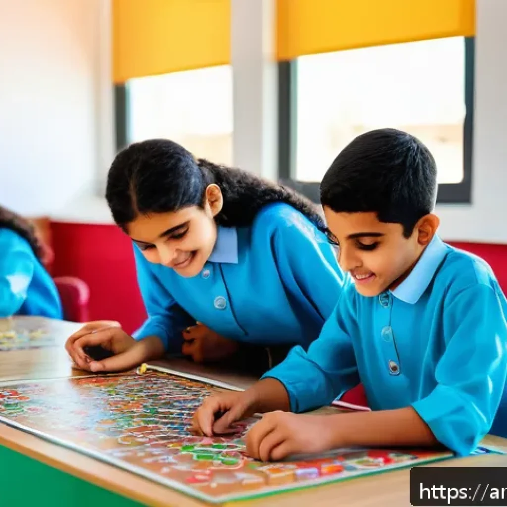 TESOL 수업에서 창의적 활동 사용하기 - A vibrant classroom scene set in a modern Arabic school, featuring diverse students aged around 12-1...