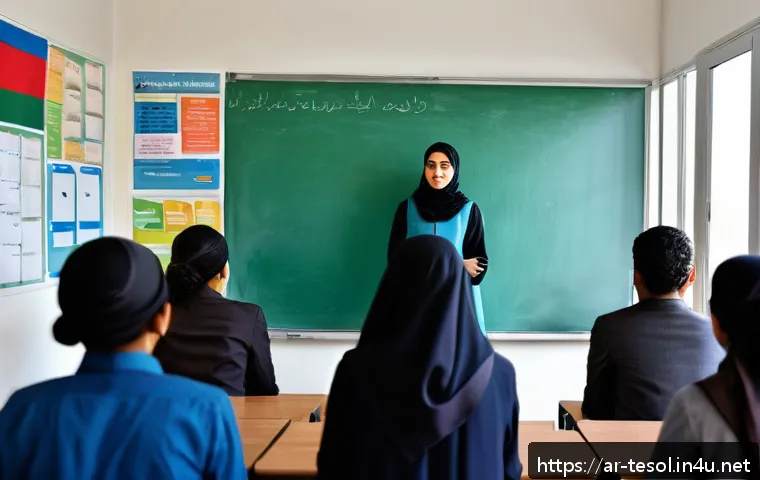 TESOL 수업 중 발생하는 문화적 오해 - A diverse classroom scene in a modern TESOL setting featuring students from various Middle Eastern a...