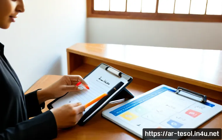 Home 13 TESOL 강의 자료 제작법 - Photorealistic educational workspace for creating TESOL lecture materials for Arabic-speaking adult ...