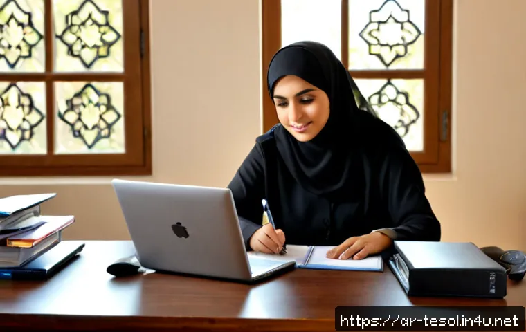 Home 32 TESOL 자격증과 취업 준비 방법 - Photorealistic career preparation scene for an Arabic-speaking TESOL graduate, modestly dressed Midd...