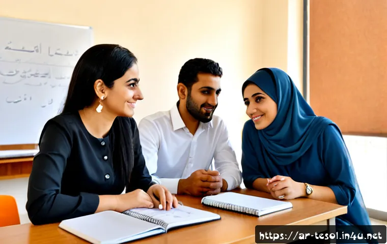TESOL 자격증으로 가능한 교육 프로젝트 - Photorealistic community English learning project in a bright modern classroom in an Arab Gulf city,...